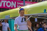 The Boat Race season 2017 -  The Cancer Research Women's Boat Race: CUWBC carrying the Cambridge boat from the boat house to the river, in front 6 seat Alice White.
River Thames between Putney Bridge and Mortlake,
London SW15,

United Kingdom,
on 02 April 2017 at 15:47, image #53