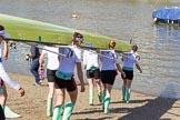 The Boat Race season 2017 -  The Cancer Research Women's Boat Race: CUWBC carrying the Cambridge boat from the boat house to the river.
River Thames between Putney Bridge and Mortlake,
London SW15,

United Kingdom,
on 02 April 2017 at 15:47, image #58