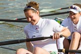 The Boat Race season 2017 -  The Cancer Research Women's Boat Race: CUWBC about to set off at Putney Embankment, here stroke Melissa Wilson, 7 Myriam Goudet.
River Thames between Putney Bridge and Mortlake,
London SW15,

United Kingdom,
on 02 April 2017 at 15:48, image #65
