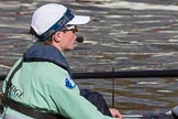 The Boat Race season 2017 -  The Cancer Research Women's Boat Race: CUWBC on the way to Putney Bridge before the start of the Women's Boat Race, here cox Matthew Holland.
River Thames between Putney Bridge and Mortlake,
London SW15,

United Kingdom,
on 02 April 2017 at 15:50, image #75