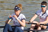 The Boat Race season 2017 -  The Cancer Research Women's Boat Race: OUWBC getting ready to set off, here 2 Flo Pickles, bow Alice Roberts.
River Thames between Putney Bridge and Mortlake,
London SW15,

United Kingdom,
on 02 April 2017 at 15:52, image #92