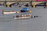 The Boat Race season 2017 -  The Cancer Research Women's Boat Race: OUWBC on the way to Putney Bridge before the start of the Women's Boat Race, Cox Eleanor Shearer, stroke Emily Cameron, 7 Jenna Hebert, 6 Harriet Austin, 5 Chloe Laverack, 4 Rebecca Esselstein, 3 Rebecca Te Water Naudé, 2 Flo Pickles, bow Alice Roberts.
River Thames between Putney Bridge and Mortlake,
London SW15,

United Kingdom,
on 02 April 2017 at 15:54, image #96