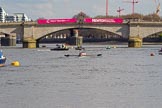 The Boat Race season 2017 -  The Cancer Research Women's Boat Race: OUWBC on the way to Putney Bridge before the start of the Women's Boat Race.
River Thames between Putney Bridge and Mortlake,
London SW15,

United Kingdom,
on 02 April 2017 at 15:55, image #97