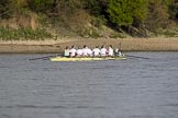 The Boat Race season 2017 -  The Cancer Research Women's Boat Race: CUWBC east of Barnes Railway Bridge before the start of the Women's Boat Race.
River Thames between Putney Bridge and Mortlake,
London SW15,

United Kingdom,
on 02 April 2017 at 16:23, image #101