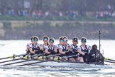 The Boat Race season 2017 -  The Cancer Research Women's Boat Race: OUWBCafter passing Barnes Bridge - bow Alice Roberts, 2 Flo Pickles, 3 Rebecca Te Water Naudé, 4 Rebecca Esselstein, 5 Chloe Laverack, 6 Harriet Austin, 7 Jenna Hebert, stroke Emily Cameron, cox Eleanor Shearer.
River Thames between Putney Bridge and Mortlake,
London SW15,

United Kingdom,
on 02 April 2017 at 16:51, image #179