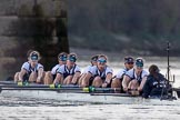 The Boat Race season 2017 -  The Cancer Research Women's Boat Race: Oxford reaches the finish line - they never gave up! Bow Alice Roberts, 2 Flo Pickles, 3 Rebecca Te Water Naudé, 4 Rebecca Esselstein, 5 Chloe Laverack, 6 Harriet Austin, 7 Jenna Hebert, stroke Emily Cameron, cox Eleanor Shearer.
River Thames between Putney Bridge and Mortlake,
London SW15,

United Kingdom,
on 02 April 2017 at 16:54, image #186