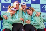 The Boat Race season 2017 -  The Cancer Research Women's Boat Race: CUWBC at the price giving - 2 seat Imogen Grant, 3 seat Claire Lambe, 5 seat Holly Hill, 6 seat Alice White.
River Thames between Putney Bridge and Mortlake,
London SW15,

United Kingdom,
on 02 April 2017 at 17:13, image #253