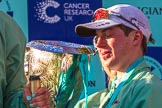 The Boat Race season 2017 -  The Cancer Research Women's Boat Race: CUWBC with the Womwn's Boat Race trophy at the price giving - and a very excited cox Matthew Holland with the Women's Boat Race trophy.
River Thames between Putney Bridge and Mortlake,
London SW15,

United Kingdom,
on 02 April 2017 at 17:14, image #301
