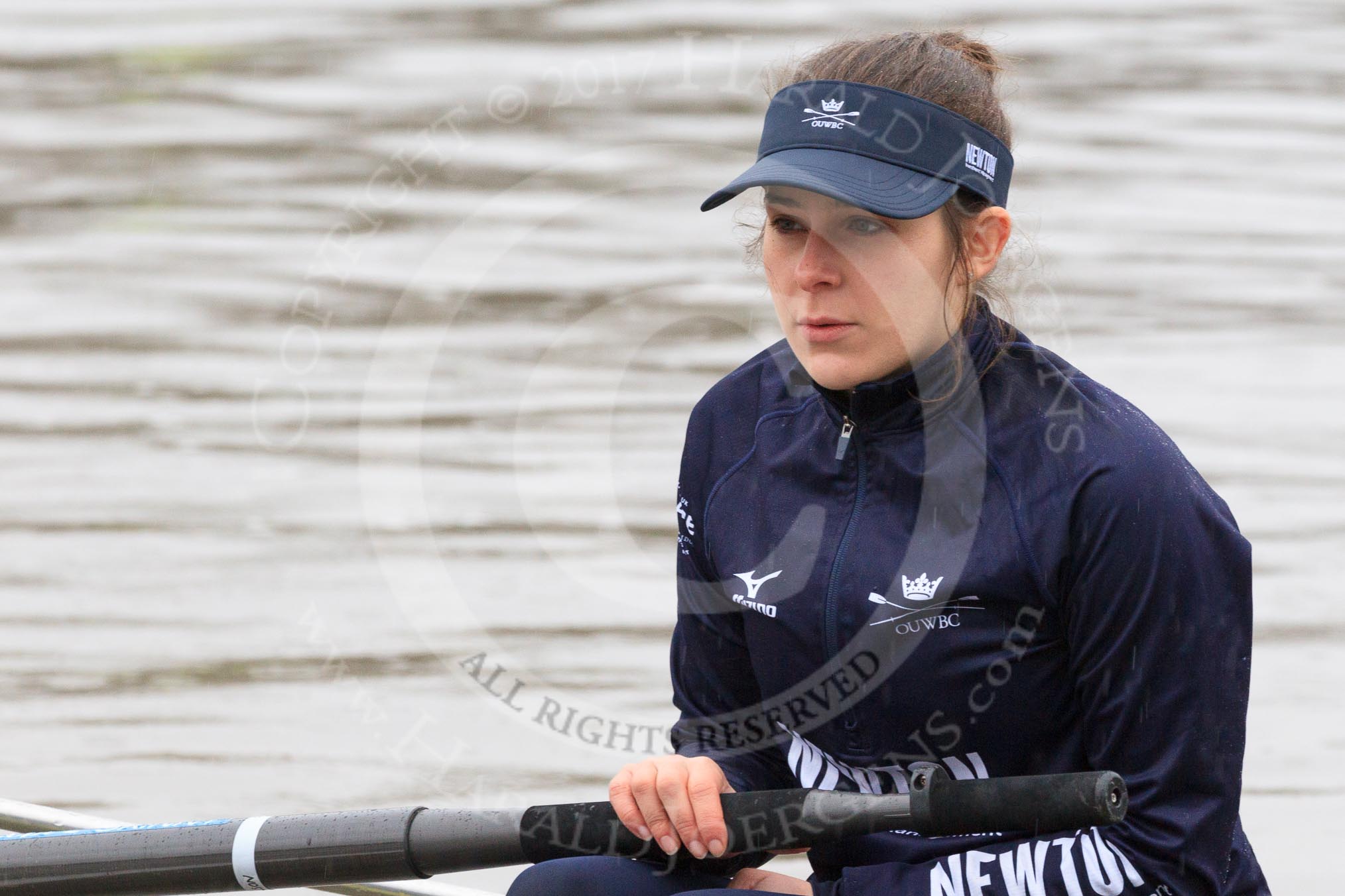 The Boat Race season 2018 - Women's Boat Race Trial Eights (OUWBC, Oxford): Close-up of "Coursing River" 2 seat Rachel Anderson.
River Thames between Putney Bridge and Mortlake,
London SW15,

United Kingdom,
on 21 January 2018 at 13:48, image #9