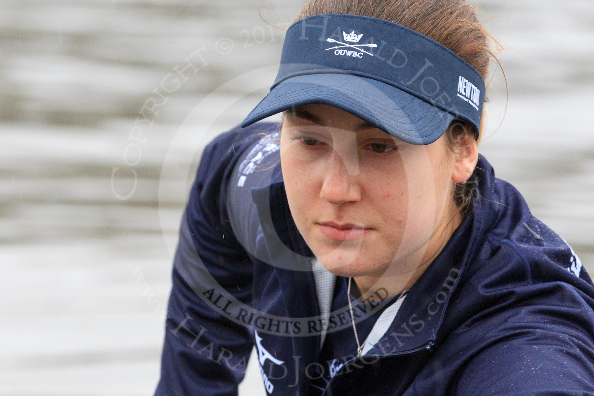 The Boat Race season 2018 - Women's Boat Race Trial Eights (OUWBC, Oxford): Close-up of  "Great Typhoon" 3 seat Madeline Goss.
River Thames between Putney Bridge and Mortlake,
London SW15,

United Kingdom,
on 21 January 2018 at 13:48, image #12