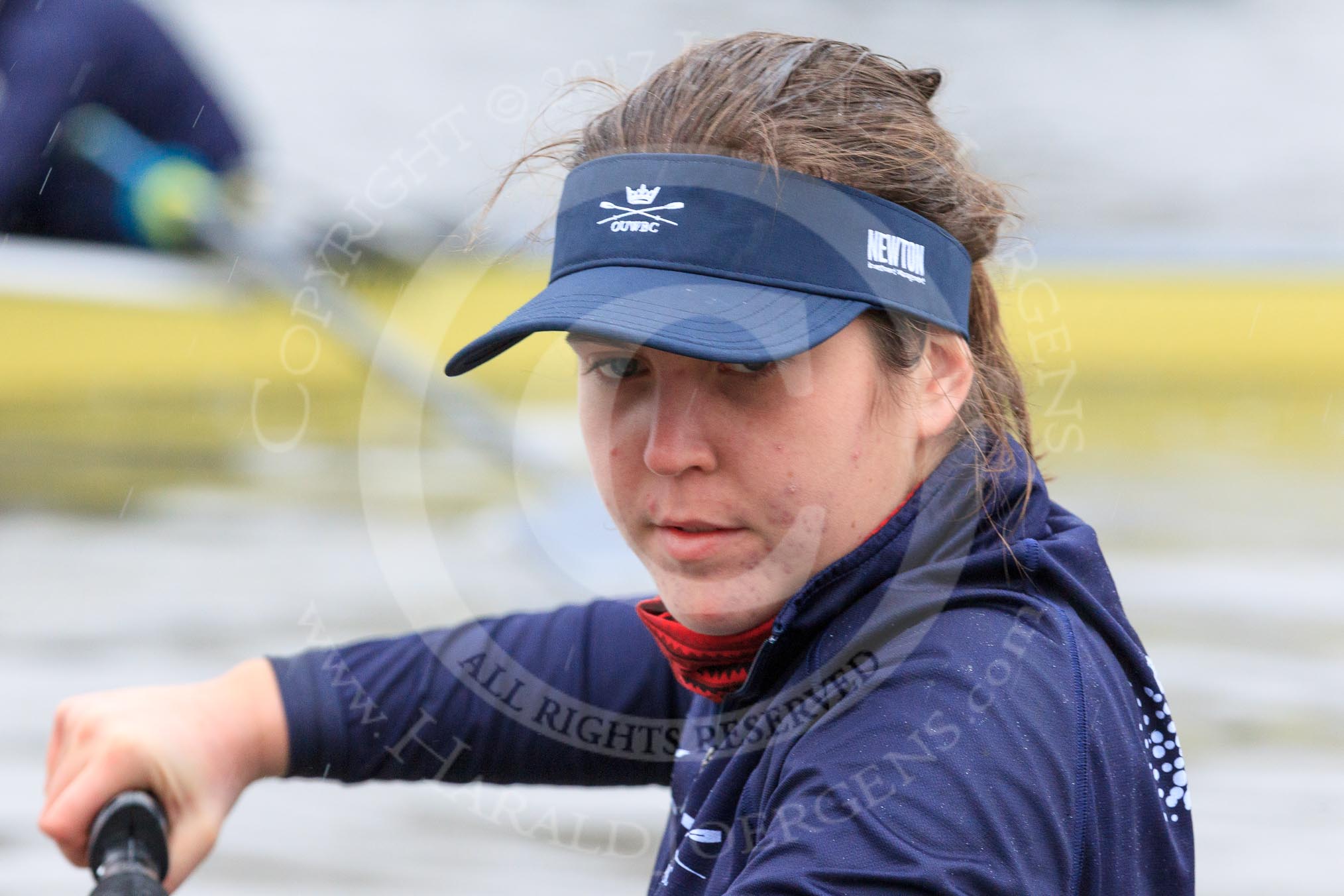 The Boat Race season 2018 - Women's Boat Race Trial Eights (OUWBC, Oxford): Close-up of "Great Typhoon" 5 seat Olivia Pryer.
River Thames between Putney Bridge and Mortlake,
London SW15,

United Kingdom,
on 21 January 2018 at 13:48, image #14