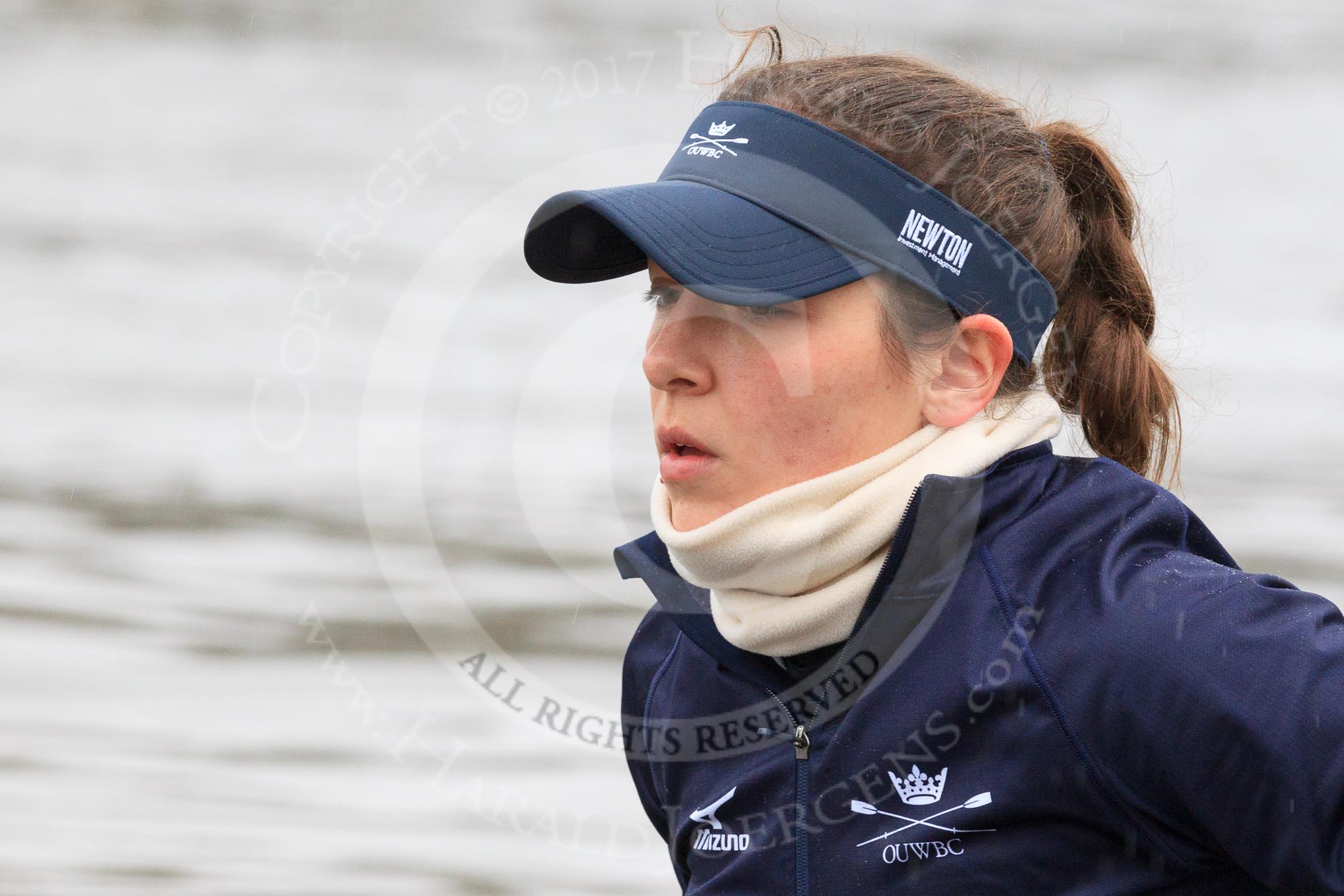 The Boat Race season 2018 - Women's Boat Race Trial Eights (OUWBC, Oxford): Close-up of "Great Typhoon" 6 seat Sara Kushma.
River Thames between Putney Bridge and Mortlake,
London SW15,

United Kingdom,
on 21 January 2018 at 13:49, image #15