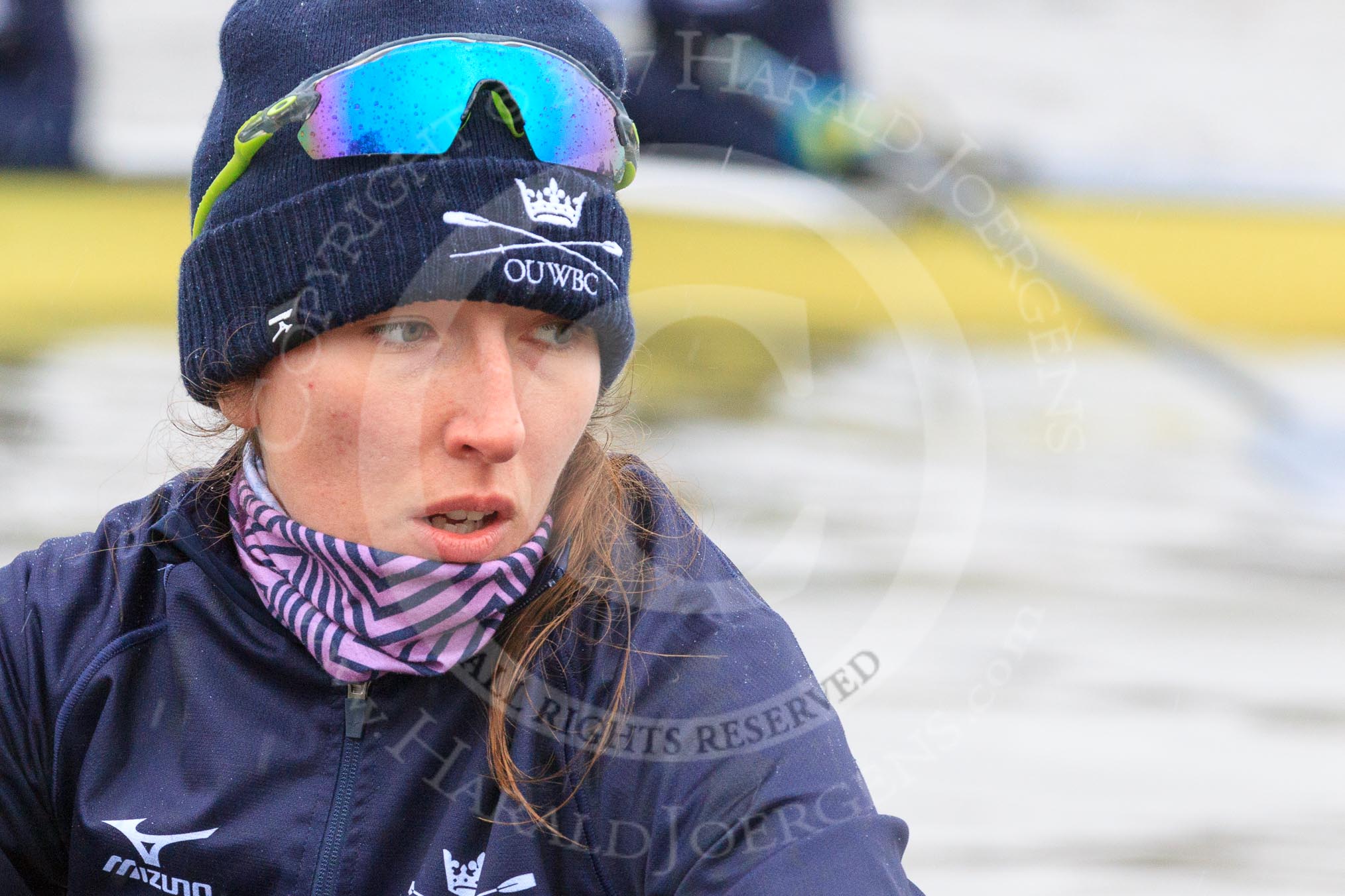 The Boat Race season 2018 - Women's Boat Race Trial Eights (OUWBC, Oxford): Close-up of "Great Typhoon" 7 seat Abigail Killen.
River Thames between Putney Bridge and Mortlake,
London SW15,

United Kingdom,
on 21 January 2018 at 13:49, image #16