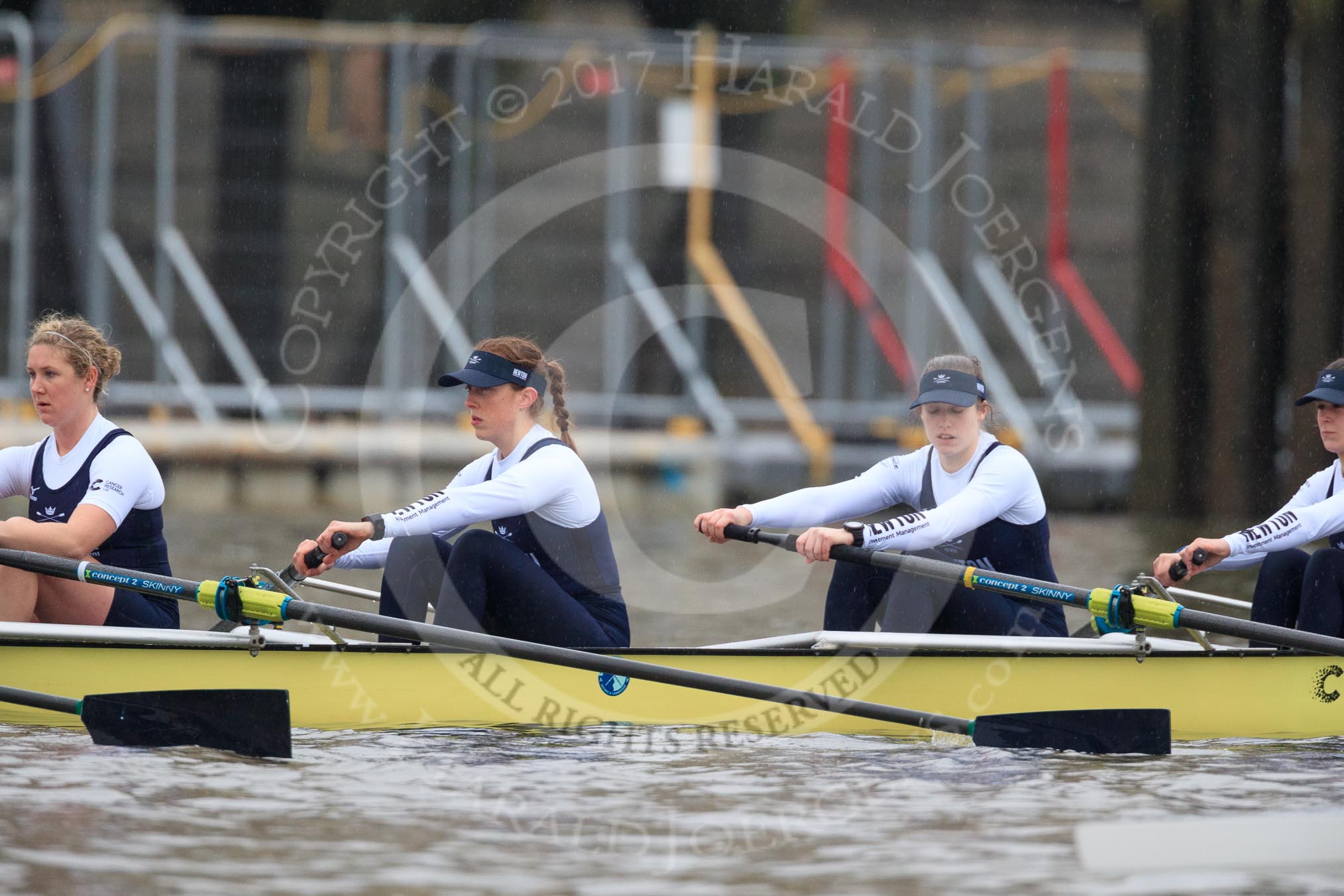 The Boat Race season 2018 - Women's Boat Race Trial Eights (OUWBC, Oxford): "Coursing River" - 5 Morgan McGovern, 4 Anna Murgatroyd, 3 Stefanie Zekoll, 2 Rachel Anderson.
River Thames between Putney Bridge and Mortlake,
London SW15,

United Kingdom,
on 21 January 2018 at 14:27, image #49
