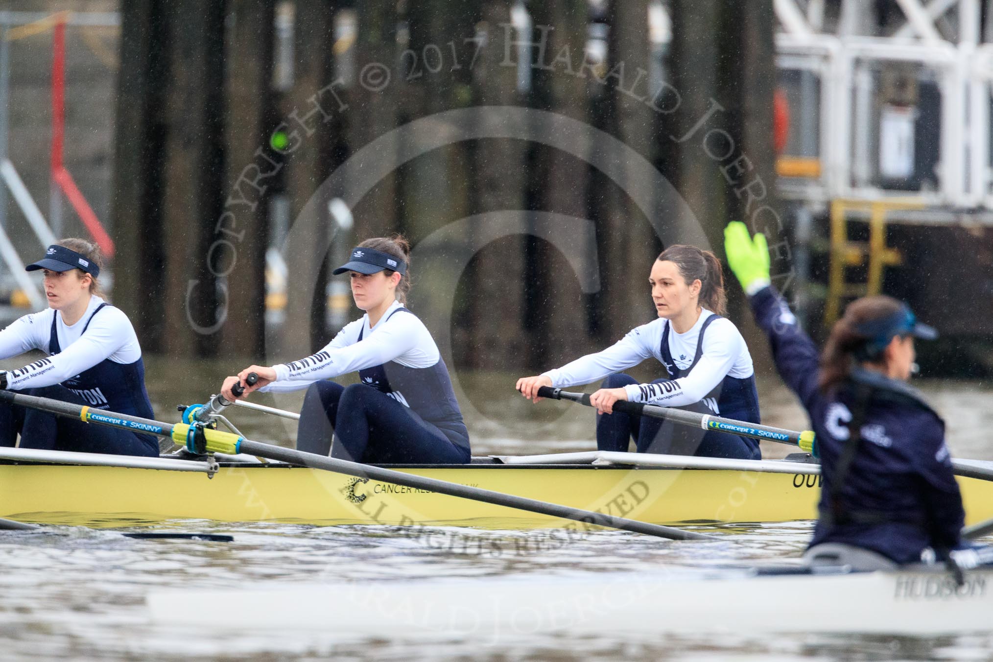 The Boat Race season 2018 - Women's Boat Race Trial Eights (OUWBC, Oxford): "Coursing River" - 3 Stefanie Zekoll, 2 Rachel Anderson, bow Sarah Payne-Riches.
River Thames between Putney Bridge and Mortlake,
London SW15,

United Kingdom,
on 21 January 2018 at 14:27, image #50