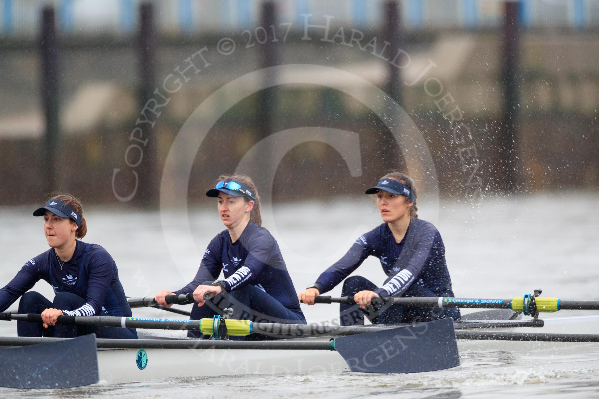 The Boat Race season 2018 - Women's Boat Race Trial Eights (OUWBC, Oxford): "Great Typhoon" , here 3 Madeline Goss, 2 Laura Depner, bow Matilda Edwards.
River Thames between Putney Bridge and Mortlake,
London SW15,

United Kingdom,
on 21 January 2018 at 14:27, image #51