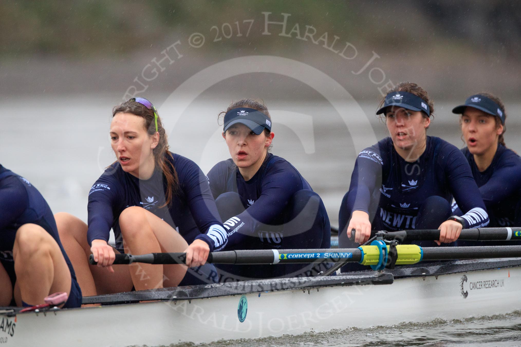 The Boat Race season 2018 - Women's Boat Race Trial Eights (OUWBC, Oxford): "Great Typhoon" passing the boat houses on Putney Embankment - 7 Abigail Killen, 6 Sara Kushma, 5 Olivia Pryer, 4 Linda Van Bijsterveldt, 3 Madeline Goss.
River Thames between Putney Bridge and Mortlake,
London SW15,

United Kingdom,
on 21 January 2018 at 14:31, image #78