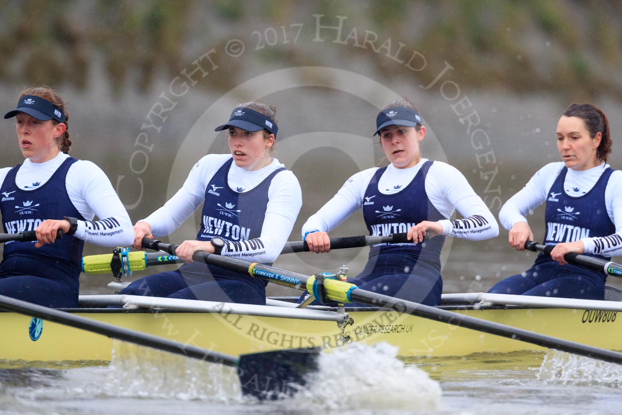 The Boat Race season 2018 - Women's Boat Race Trial Eights (OUWBC, Oxford): "Coursing River" -  4 Anna Murgatroyd, 3 Stefanie Zekoll, 2 Rachel Anderson, bow Sarah Payne-Riches.
River Thames between Putney Bridge and Mortlake,
London SW15,

United Kingdom,
on 21 January 2018 at 14:34, image #91