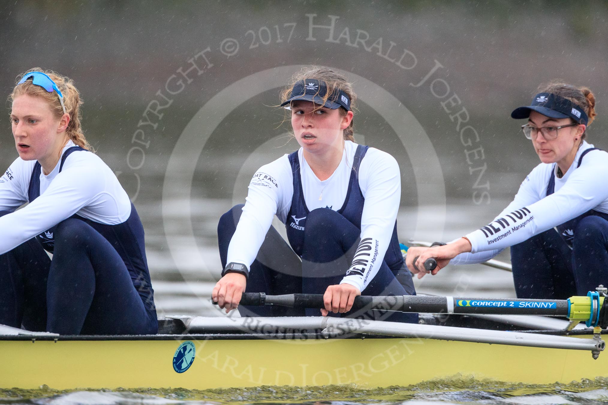 The Boat Race season 2018 - Women's Boat Race Trial Eights (OUWBC, Oxford): "Coursing River" -   stroke Beth Bridgman, 7 Juliette Perry, 6 Katherine Erickson.
River Thames between Putney Bridge and Mortlake,
London SW15,

United Kingdom,
on 21 January 2018 at 14:38, image #129