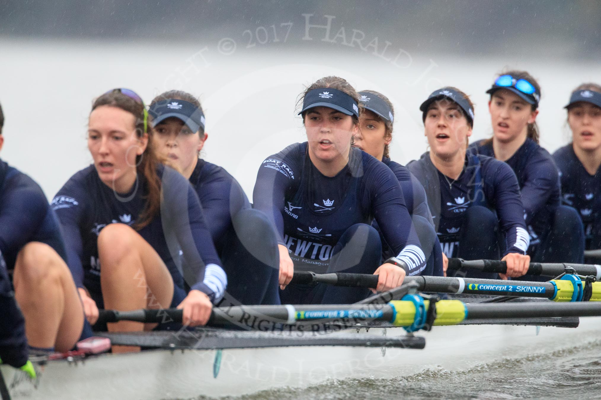 The Boat Race season 2018 - Women's Boat Race Trial Eights (OUWBC, Oxford): "Great Typhoon" - 7 Abigail Killen, 6 Sara Kushma, 5 Olivia Pryer, 4 Linda Van Bijsterveldt, 3 Madeline Goss, 2 Laura Depner, bow Matilda Edwards.
River Thames between Putney Bridge and Mortlake,
London SW15,

United Kingdom,
on 21 January 2018 at 14:39, image #142