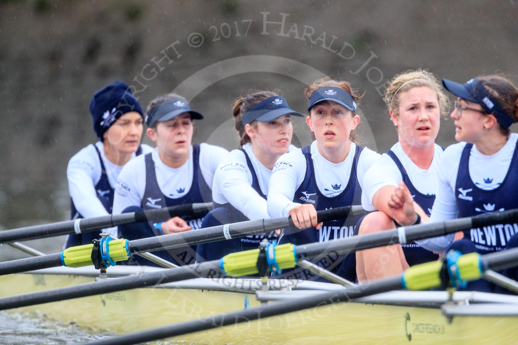 The Boat Race season 2018 - Women's Boat Race Trial Eights (OUWBC, Oxford): "Coursing River" after the race, here bow Sarah Payne-Riches, 2 Rachel Anderson, 3 Stefanie Zekoll, 4 Anna Murgatroyd, 5 Morgan McGovern, 6 Katherine Erickson.
River Thames between Putney Bridge and Mortlake,
London SW15,

United Kingdom,
on 21 January 2018 at 14:49, image #194