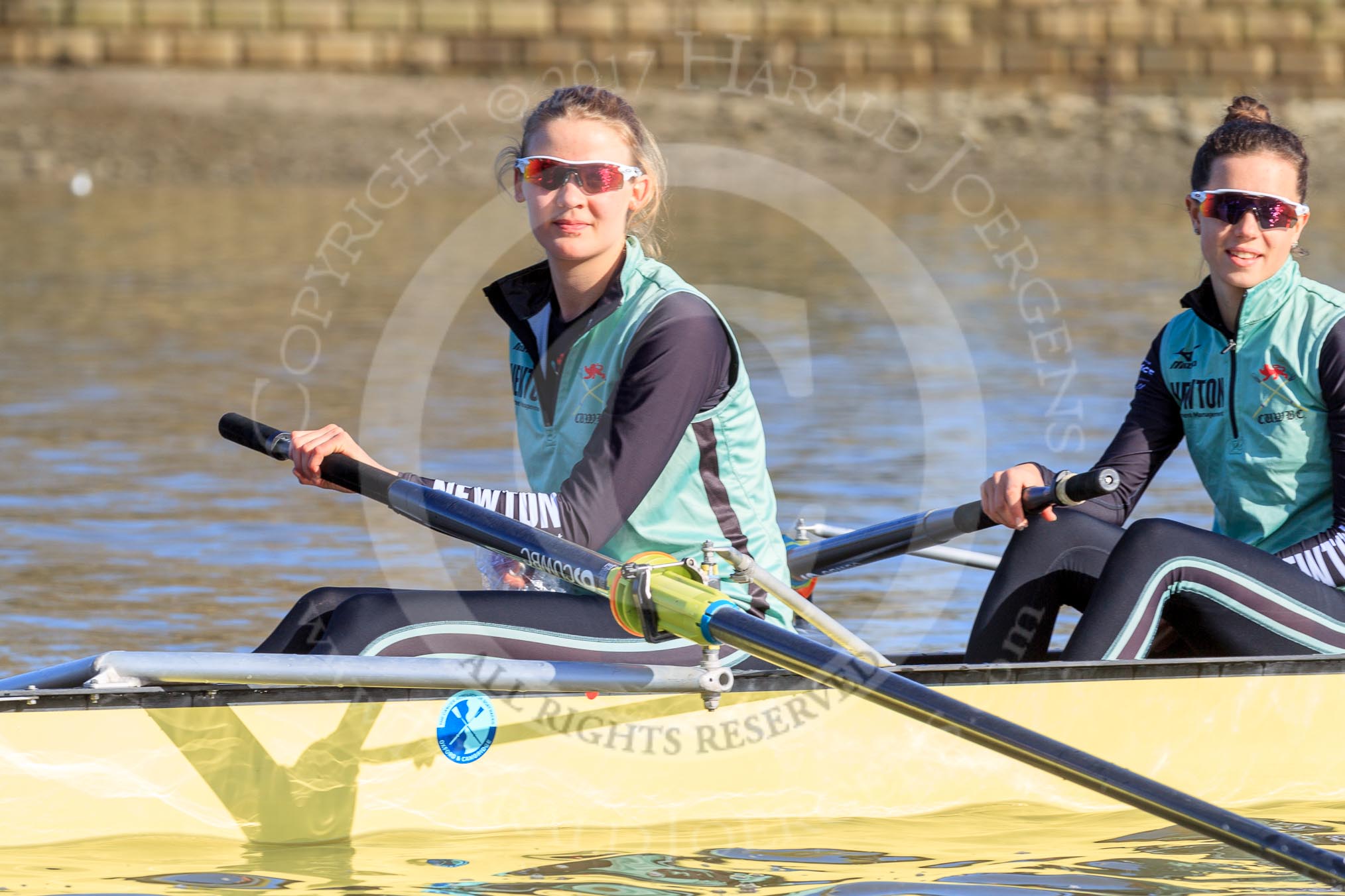 The Women's Boat Race season 2018 - fixture CUWBC vs. ULBC: OUWBC 3 seat Alice White and 2 Myriam Goudet-Boukhatmi.
River Thames between Putney Bridge and Mortlake,
London SW15,

United Kingdom,
on 17 February 2018 at 12:32, image #12