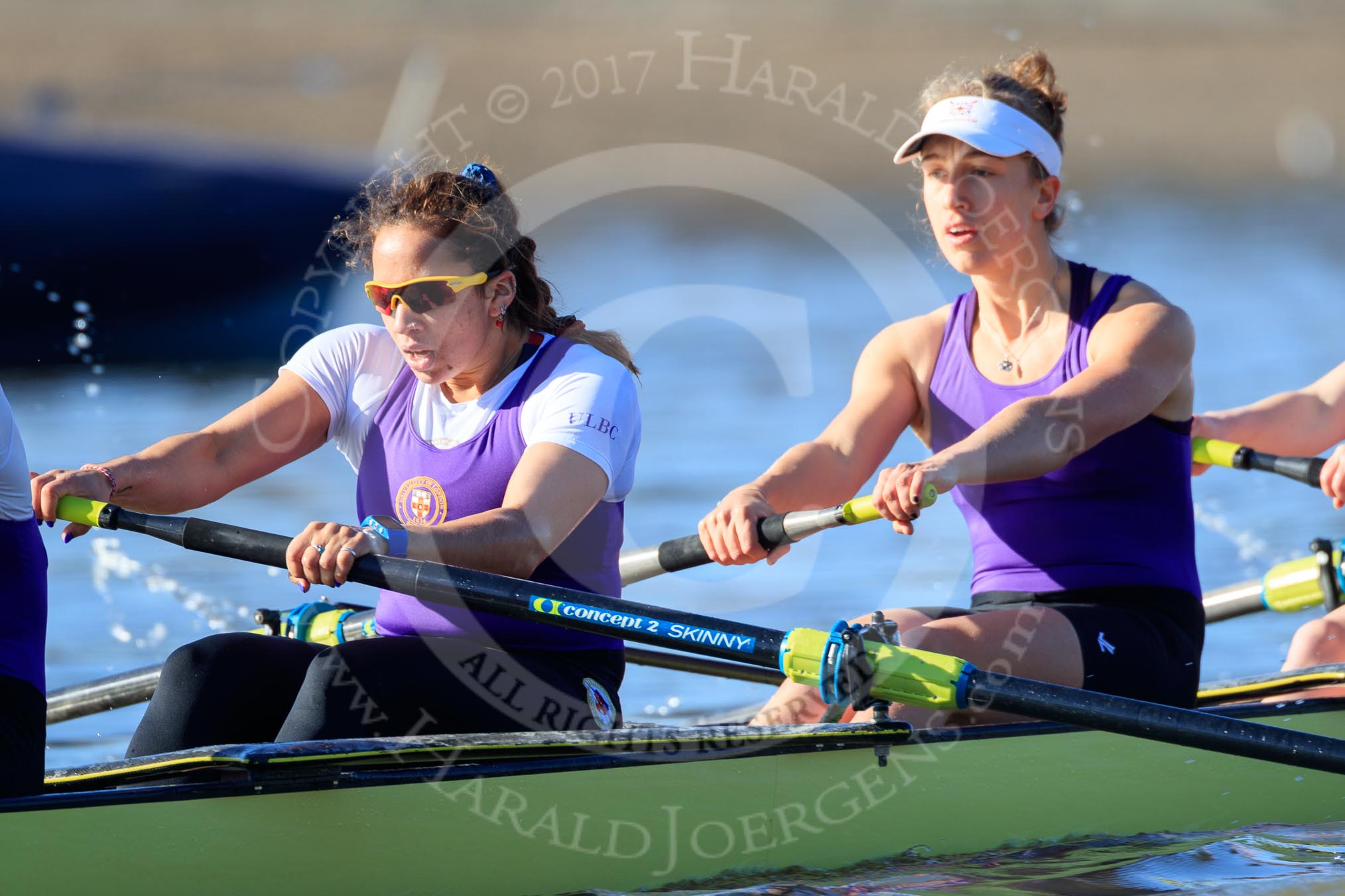 The Women's Boat Race season 2018 - fixture CUWBC vs. ULBC: ULBC working hard to catch up, here  7 Jordan Cole-Huissan, 6 Oonagh Cousins.
River Thames between Putney Bridge and Mortlake,
London SW15,

United Kingdom,
on 17 February 2018 at 13:10, image #57