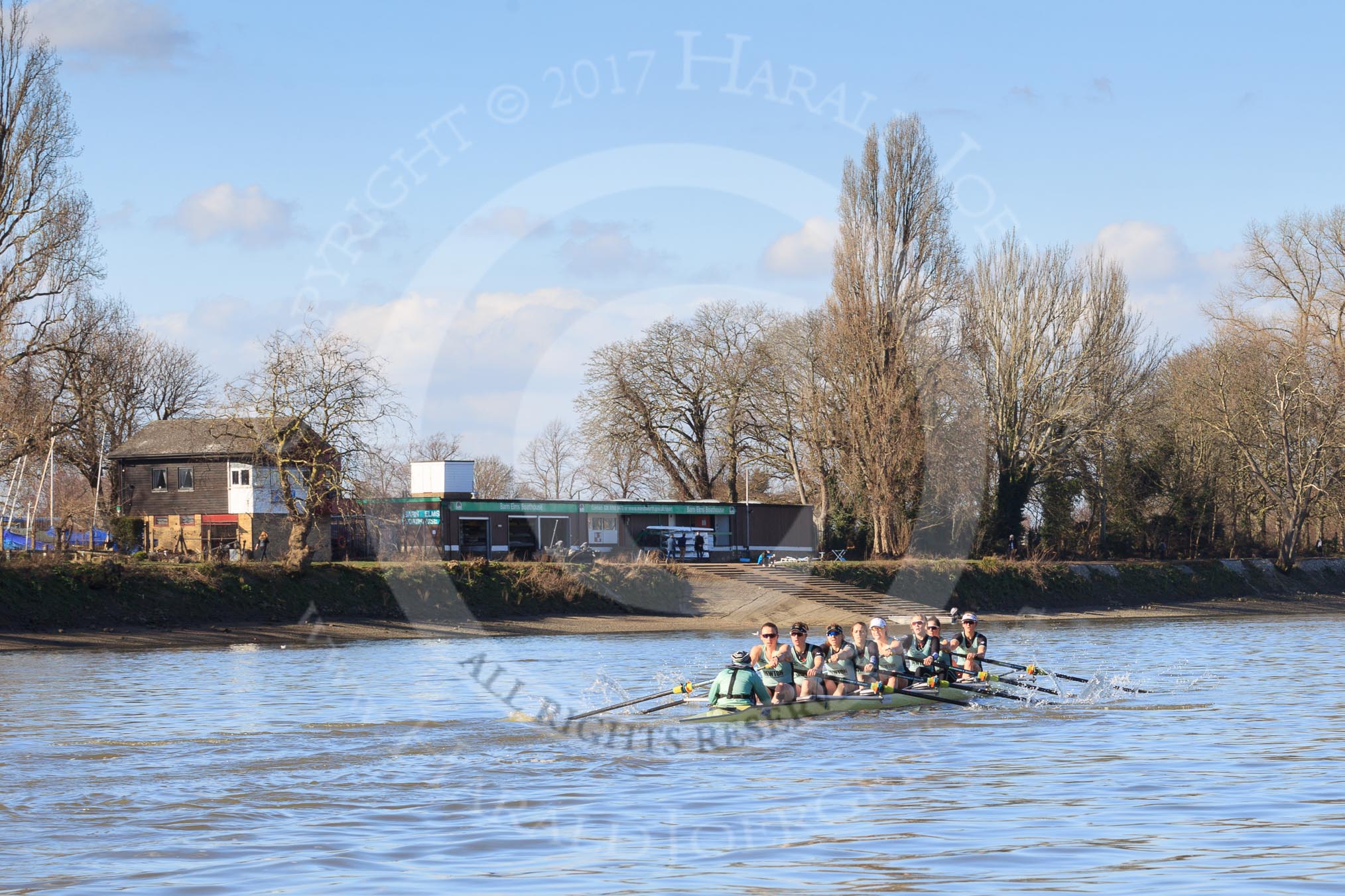 The Women's Boat Race season 2018 - fixture CUWBC vs. ULBC: The CUWBC Eight at Barn Elm Boathouse, now with a lead of over a length.
River Thames between Putney Bridge and Mortlake,
London SW15,

United Kingdom,
on 17 February 2018 at 13:11, image #64