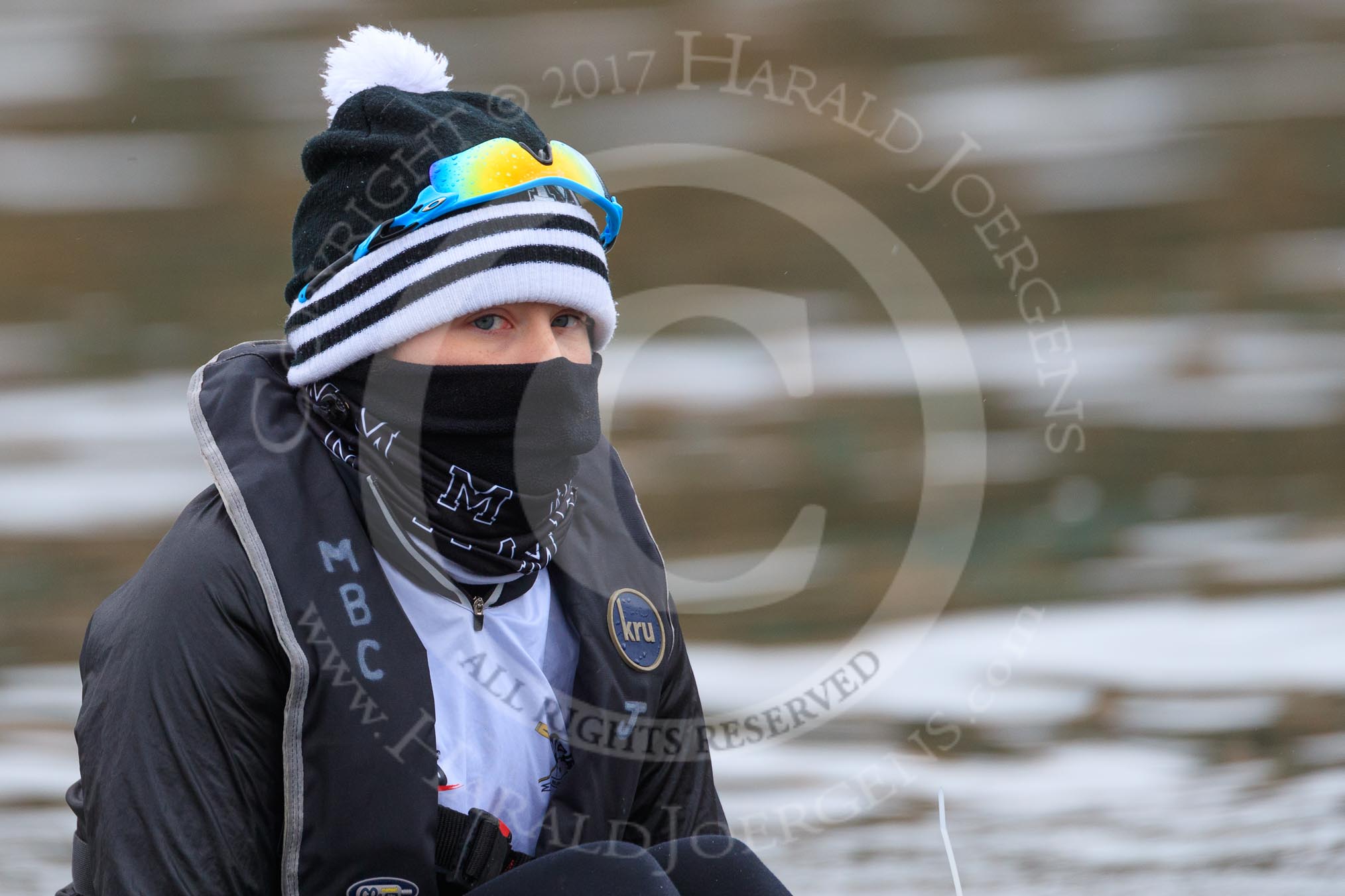 The Women's Boat Race season 2018 - fixture OUWBC vs. Molesey BC: Molesey cox Ella Taylor.
River Thames between Putney Bridge and Mortlake,
London SW15,

United Kingdom,
on 04 March 2018 at 13:40, image #39