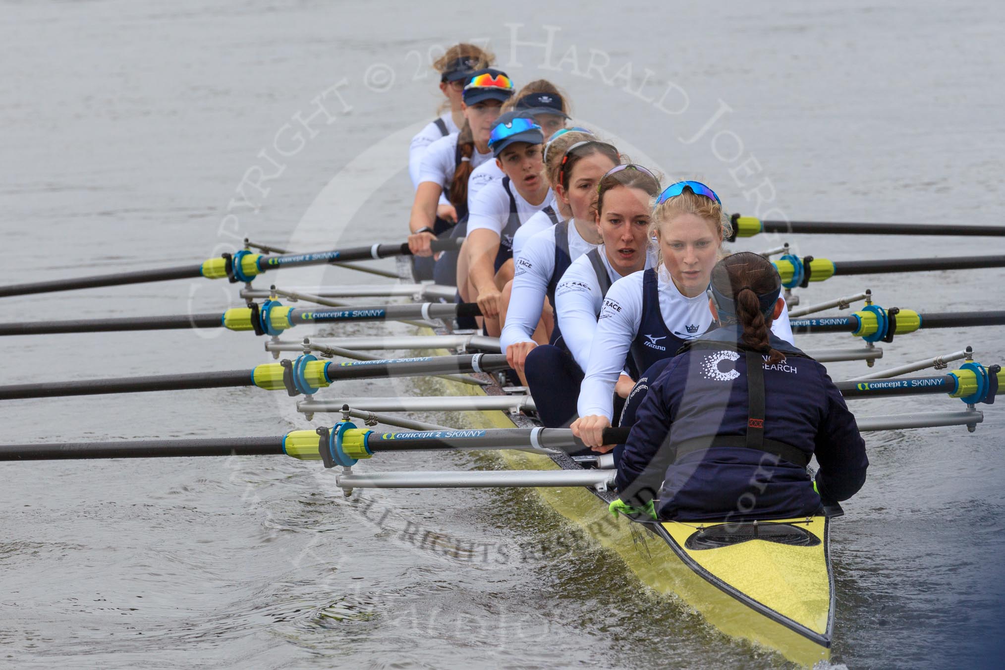 The Women's Boat Race season 2018 - fixture OUWBC vs. Molesey BC: OUWBC extending their lead: Bow Renée Koolschijn, 2 Katherine Erickson, 3 Juliette Perry, 4 Alice Roberts, 5 Morgan McGovern, 6 Sara Kushma, 7 Abigail Killen, stroke Beth Bridgman, cox Jessica Buck.
River Thames between Putney Bridge and Mortlake,
London SW15,

United Kingdom,
on 04 March 2018 at 13:47, image #63