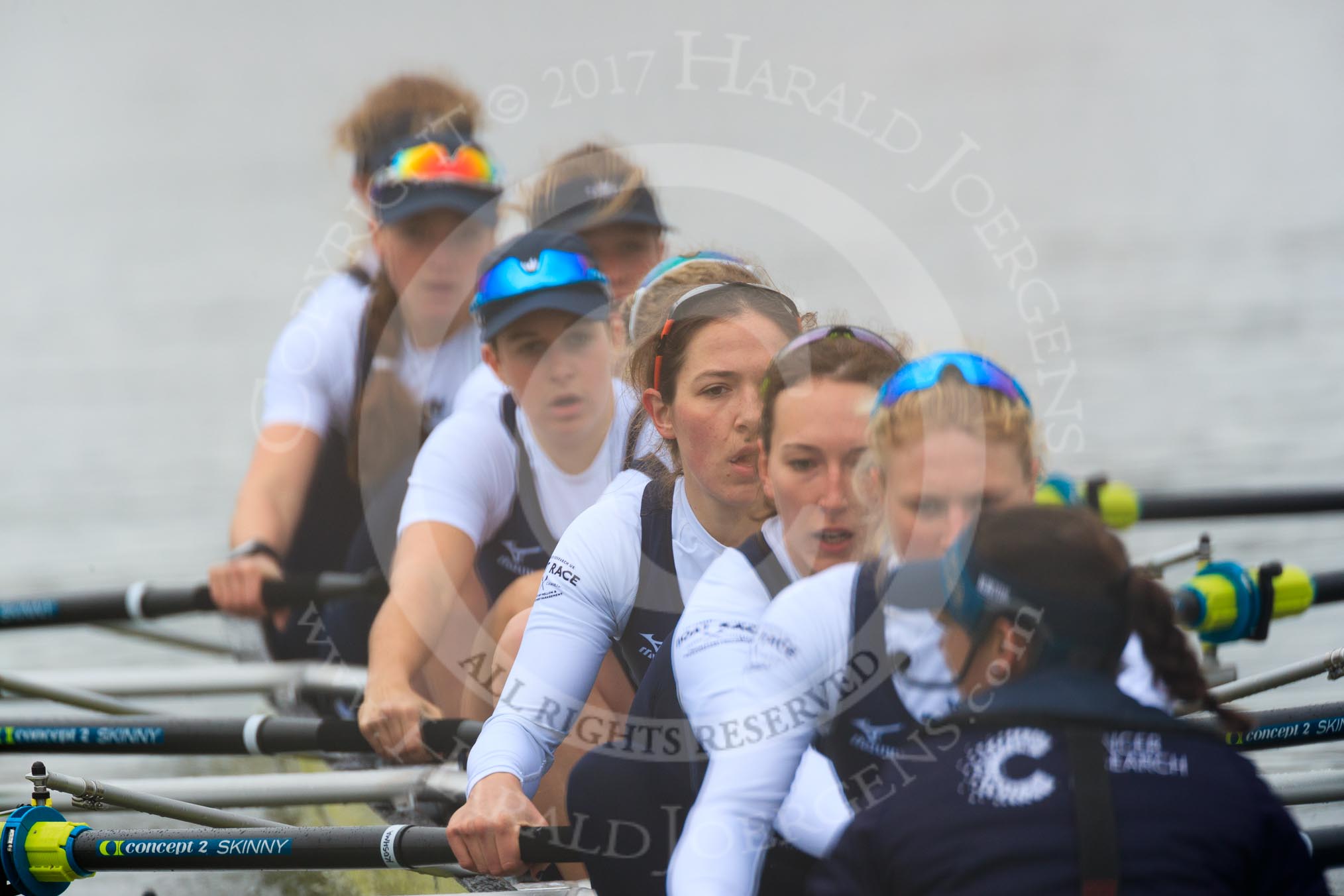 The Women's Boat Race season 2018 - fixture OUWBC vs. Molesey BC: OUWBC: Bow Renée Koolschijn, 2 Katherine Erickson, 3 Juliette Perry, 4 Alice Roberts, 5 Morgan McGovern, 6 Sara Kushma, 7 Abigail Killen, stroke Beth Bridgman, cox Jessica Buck.
River Thames between Putney Bridge and Mortlake,
London SW15,

United Kingdom,
on 04 March 2018 at 13:48, image #70