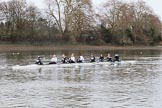 The Women's Boat Race season 2018 - fixture OUWBC vs. Molesey BC: The Molesey crew getting ready for the race: Cox Ella Taylor, stroke Katie Bartlett, 7 Emma McDonald, 6 Molly Harding, 5 Ruth Whyman, 4 Claire McKeown, 3 Gabby Rodriguez, 2 Lucy Primmer, bow Emma Boyns.
River Thames between Putney Bridge and Mortlake,
London SW15,

United Kingdom,
on 04 March 2018 at 13:35, image #37