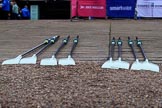 The Cancer Research UK Women's Boat Race 2018: Some of the oars to be used by the Cambridge women.
River Thames between Putney Bridge and Mortlake,
London SW15,

United Kingdom,
on 24 March 2018 at 15:34, image #85