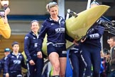 The Cancer Research UK Women's Boat Race 2018: THe Oxford boat  is carried out of the boathouse. In front 5 seat Morgan McGovern.
River Thames between Putney Bridge and Mortlake,
London SW15,

United Kingdom,
on 24 March 2018 at 15:42, image #91