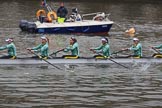 The Cancer Research UK Women's Boat Race 2018: The Cambridge reserve boat Blondie, here  stroke Millie Perrin, 7 Lucy Pike, 6 Larkin Sayre, 5 Daphne Martschenko, 4 Laura Foster, 3 Anne Beenken.
River Thames between Putney Bridge and Mortlake,
London SW15,

United Kingdom,
on 24 March 2018 at 16:03, image #138
