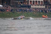 The Cancer Research UK Women's Boat Race 2018: The Cambridge boat passing the packed White Hart pub in Barnes - cox Sophie Shapter, stroke Olivia Coffey, 7 Myriam Goudet-Boukhatmi, 6 Alice White, 5 Paula Wesselmann, 4 Thea Zabell, 3 Kelsey Barolak, 2	Imogen Grant, bow Tricia Smith.
River Thames between Putney Bridge and Mortlake,
London SW15,

United Kingdom,
on 24 March 2018 at 16:47, image #198