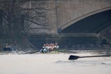 The Cancer Research UK Women's Boat Race 2018: Cambridge just yards away from the finish line - cox Sophie Shapter, stroke Olivia Coffey, 7 Myriam Goudet-Boukhatmi, 6 Alice White, 5 Paula Wesselmann, 4 Thea Zabell, 3 Kelsey Barolak, 2	Imogen Grant, bow Tricia Smith.
River Thames between Putney Bridge and Mortlake,
London SW15,

United Kingdom,
on 24 March 2018 at 16:49, image #207