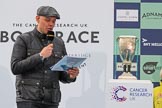 The Cancer Research UK Women's Boat Race 2018: The BBC's Jason Mohammad. with the Women's Boat Race trophy.
River Thames between Putney Bridge and Mortlake,
London SW15,

United Kingdom,
on 24 March 2018 at 17:04, image #232