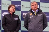The Cancer Research UK Women's Boat Race 2018: Hanneke Smits, CEO of Newton Investments, and Fergus Murison, director of the Boat Rave Company, at the Women's Boat Race trophy presentation.
River Thames between Putney Bridge and Mortlake,
London SW15,

United Kingdom,
on 24 March 2018 at 17:05, image #234
