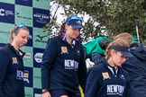 The Cancer Research UK Women's Boat Race 2018: Stepping down from the podium after the race - Oxford' s 3 seat Juliette Perry, 2 Katherine Erickson, and bow Renée Koolschijn.
River Thames between Putney Bridge and Mortlake,
London SW15,

United Kingdom,
on 24 March 2018 at 17:05, image #239