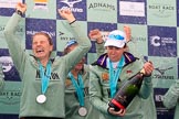 The Cancer Research UK Women's Boat Race 2018: Cambridge victory celebrations and lots of Chapel Down Brut sprayed all over the rowers, here Alice White, Paula Wesselmann, and Sophie Shapter.
River Thames between Putney Bridge and Mortlake,
London SW15,

United Kingdom,
on 24 March 2018 at 17:09, image #285
