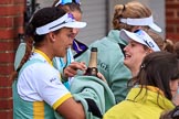 The Cancer Research UK Women's Boat Race 2018: Cambridge president Daphne Martschenko after the official ceremony, celebrating with a bottle of Chapel Down Brut.
River Thames between Putney Bridge and Mortlake,
London SW15,

United Kingdom,
on 24 March 2018 at 17:17, image #329