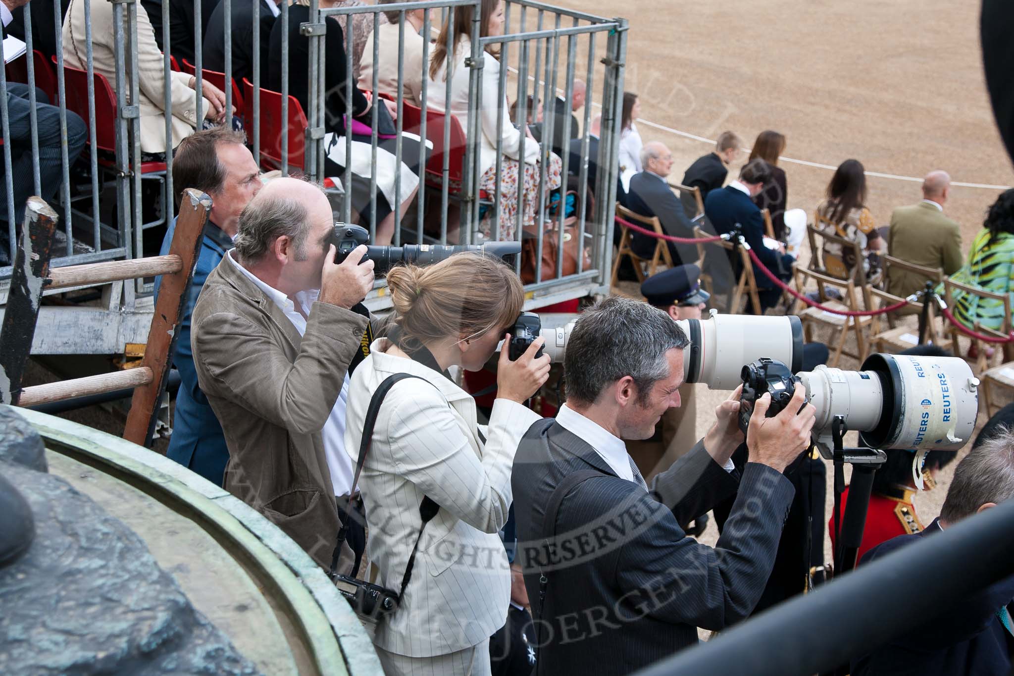 Trooping the Colour 2009: Photographers at work on the 'Roberts' press stand..
Horse Guards Parade, Westminster,
London SW1,

United Kingdom,
on 13 June 2009 at 10:55, image #109