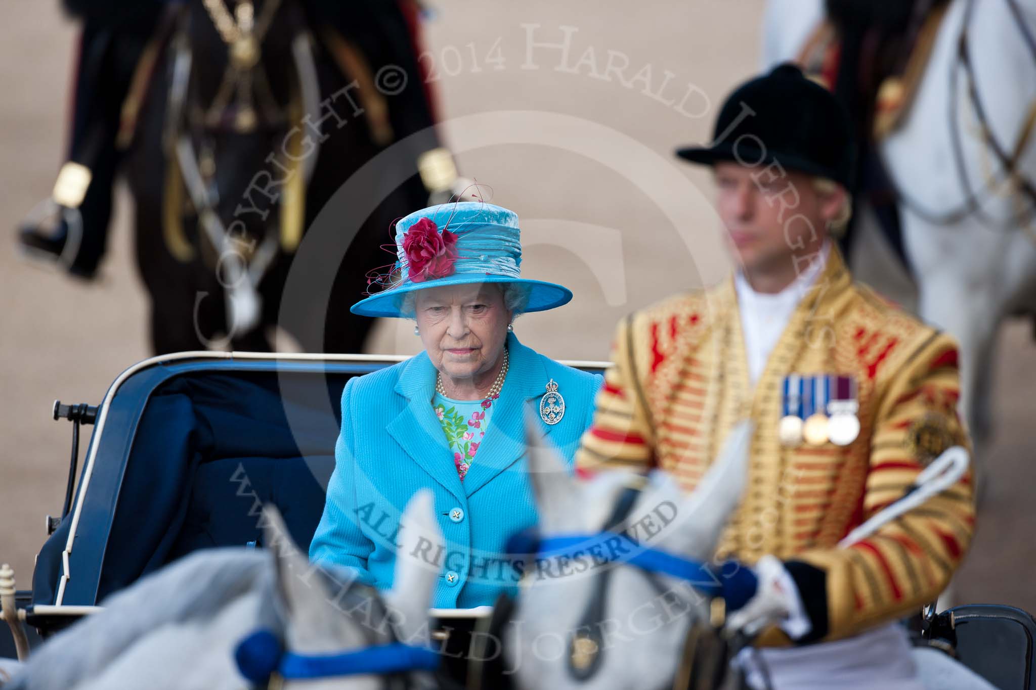 Trooping the Colour 2009: HM The Queen is back in the ivory mouned phaeton for the Inspection of the Line..
Horse Guards Parade, Westminster,
London SW1,

United Kingdom,
on 13 June 2009 at 11:00, image #132