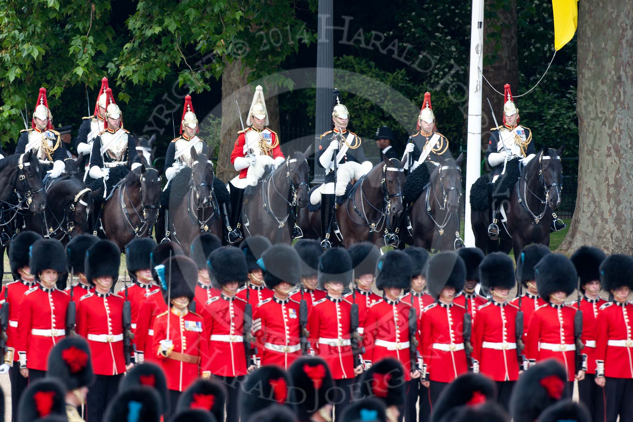 Trooping the Colour 2009: Household Cavalry, with the two Farriers (2nd and 3rd from the right) holding their axes..
Horse Guards Parade, Westminster,
London SW1,

United Kingdom,
on 13 June 2009 at 11:16, image #175