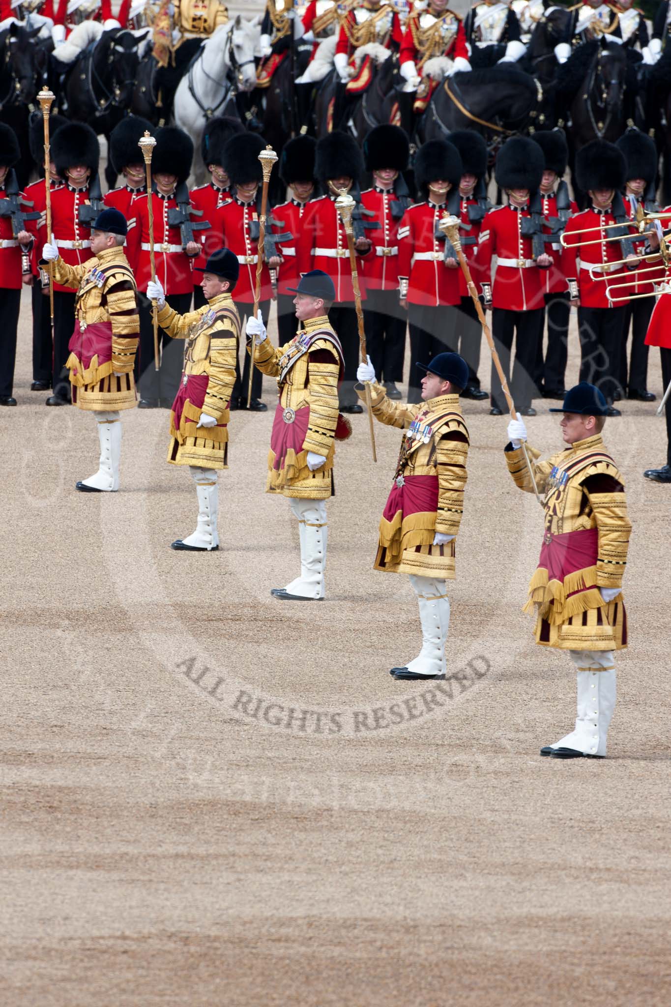 Trooping the Colour 2009: The five Drum Majors on parade, leading the Massed Bands..
Horse Guards Parade, Westminster,
London SW1,

United Kingdom,
on 13 June 2009 at 11:24, image #195