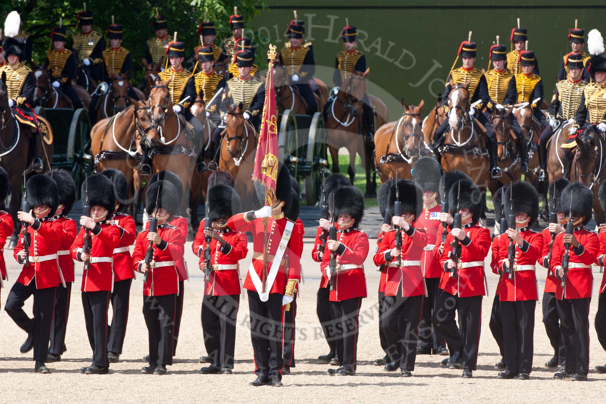 Trooping the Colour 2009: After the Colour has been trooped, the Ensign, 2nd Lieutenant Andrew Campbell, has moved to the front of the Escort to the Colour..
Horse Guards Parade, Westminster,
London SW1,

United Kingdom,
on 13 June 2009 at 11:29, image #198