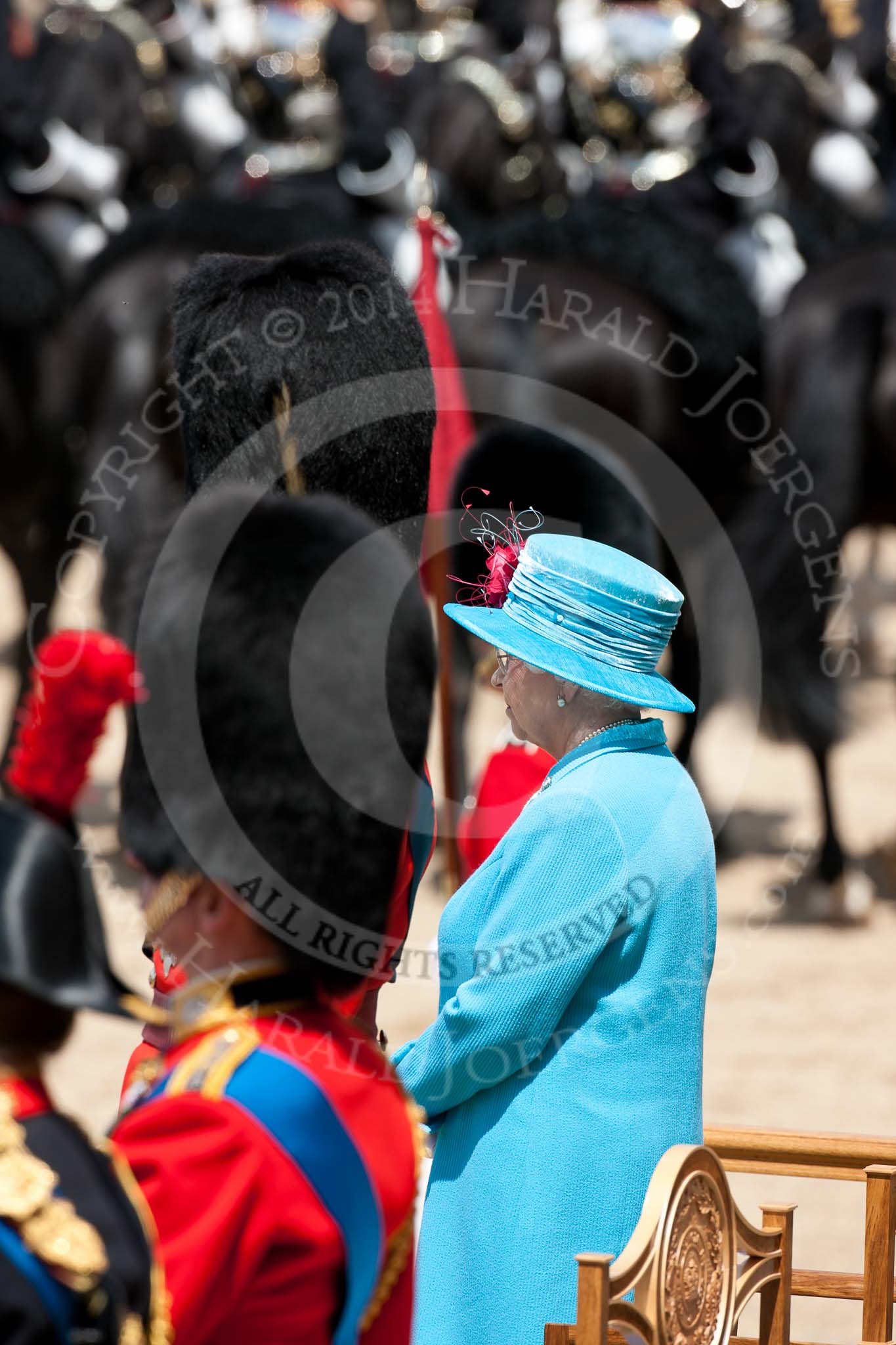 Trooping the Colour 2009: Watching the Ride Past - HM The Queen standing on the saluting base..
Horse Guards Parade, Westminster,
London SW1,

United Kingdom,
on 13 June 2009 at 11:57, image #238