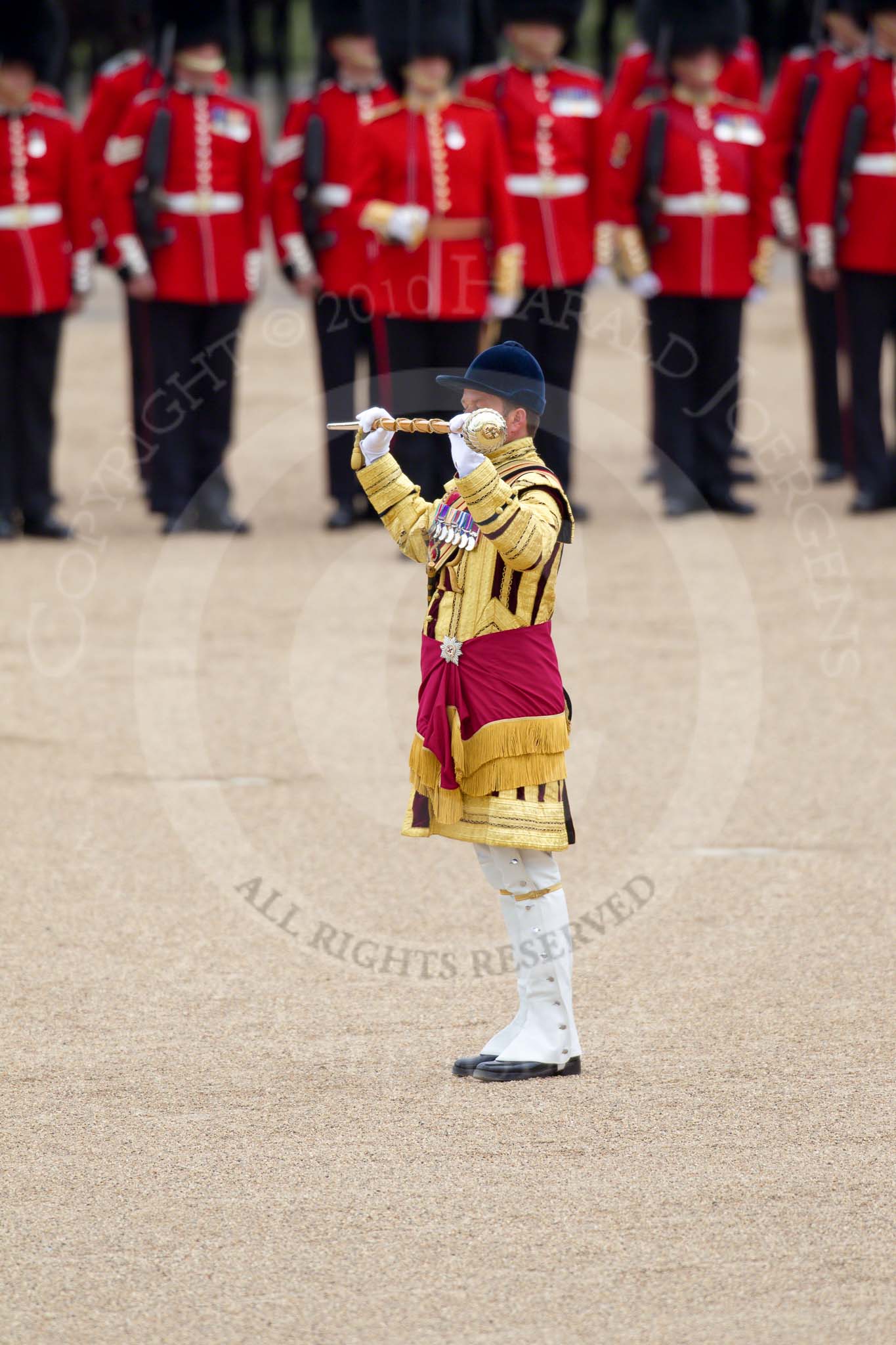 Trooping the Colour 2010: Drum Major Ben Roberts of the Coldstream Guards during the &quot;Massed Bands Troop&quot;..
Horse Guards Parade, Westminster,
London SW1,
Greater London,
United Kingdom,
on 12 June 2010 at 11:11, image #109