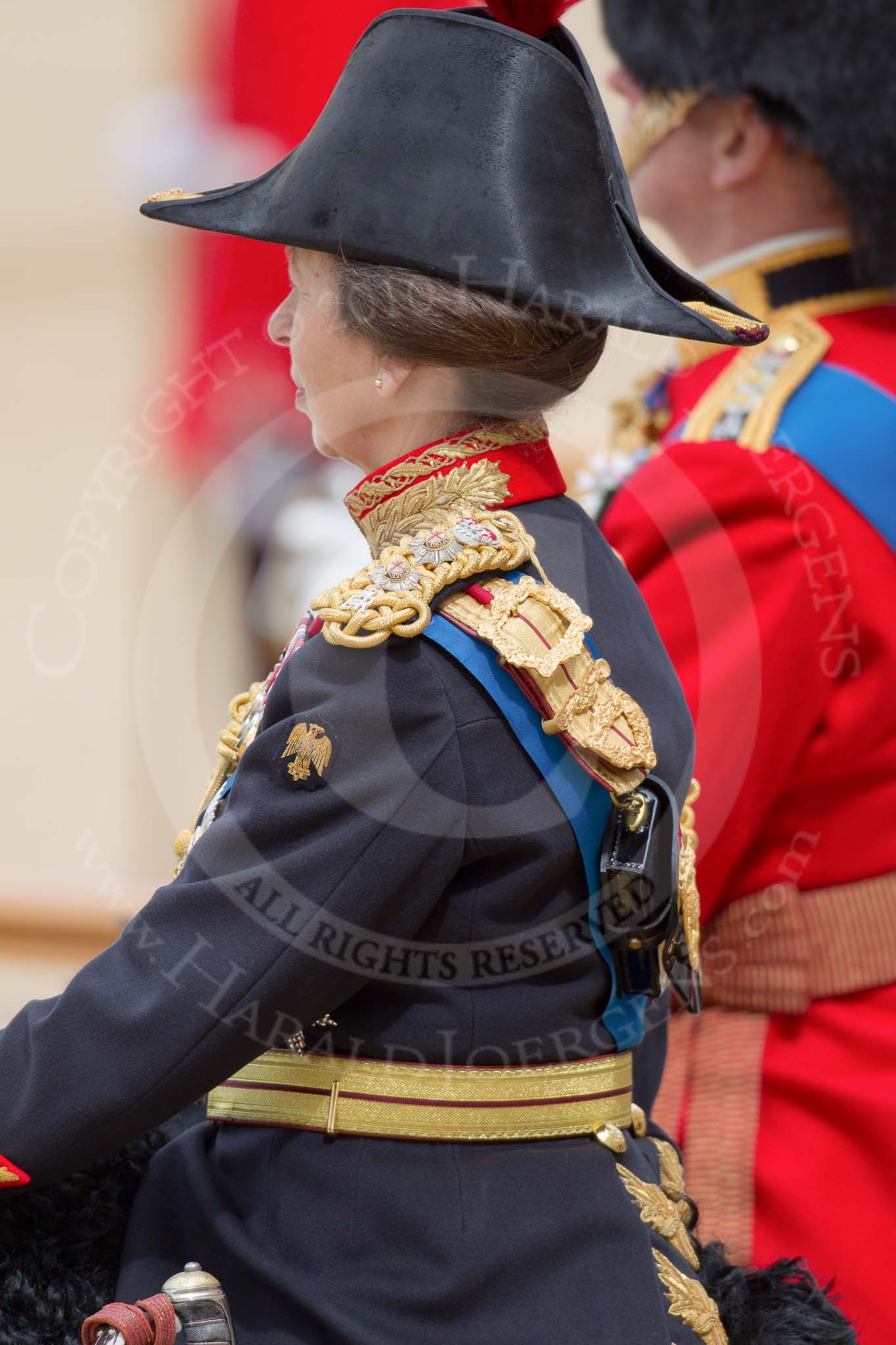 Trooping the Colour 2010: Anne, Princess Royal, only daughter of Queen Elizabeth II and Prince Philip, Duke of Edinburgh and Colonel of the Blues and Royals, attending the parade as Royal Colonels..
Horse Guards Parade, Westminster,
London SW1,
Greater London,
United Kingdom,
on 12 June 2010 at 11:14, image #117